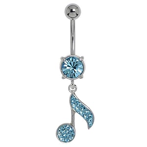 Bellypiercing Surgical Steel 316L Rhodium plated brass Crystal Clef Music Guitar