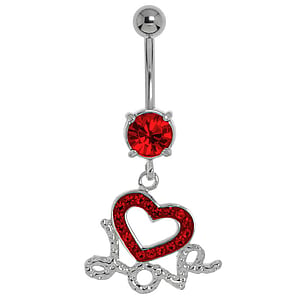 Bellypiercing Surgical Steel 316L Rhodium plated brass Crystal Heart Love Love Affection