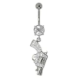 Bellypiercing Surgical Steel 316L Rhodium plated brass Crystal Pistol Gun Revolver