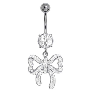 Bellypiercing Surgical Steel 316L Rhodium plated brass Crystal Ribbon Bow Hair_bow