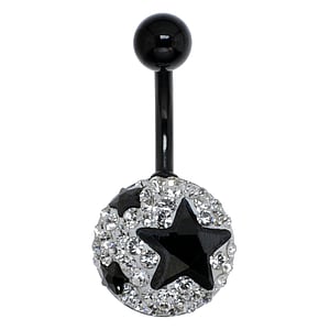 Piercing de ombligo Acero quirrgico Revestimiento PVD (negro) Cristal premium Estrella