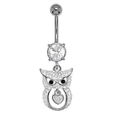 Piercing nombril Acier chirurgical 316L Laiton rhodi Cristal Chouette Hibou Grand_duc Coeur Amour