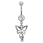 Bellypiercing out of Surgical Steel 316L with Crystal and steel-plated brass. Thread:1,6mm. Closure ball:5mm.  Butterfly