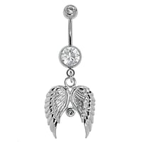 Bellypiercing out of Surgical Steel 316L with Crystal and steel-plated brass. Thread:1,6mm. Closure ball:5mm.  Wings