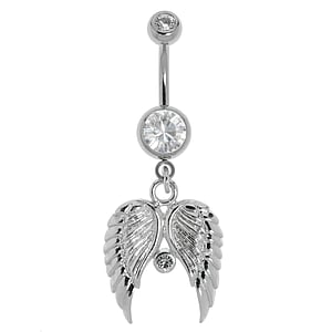 Bellypiercing Surgical Steel 316L Crystal steel-plated brass Wings