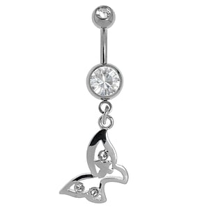 Bellypiercing Surgical Steel 316L Crystal steel-plated brass Butterfly