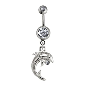 Bellypiercing Surgical Steel 316L Crystal steel-plated brass Dolphin