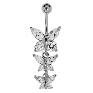 Bellypiercing Surgical Steel 316L Rhodium plated brass Crystal Butterfly