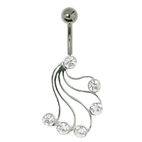 Bauchpiercing aus Chirurgenstahl 316L und Silber 925 mit Kristall. Gewinde:1,6mm. Stablnge:10mm. Verschlusskugel:5mm. Glnzend.  Welle