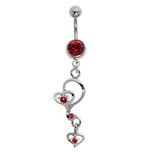 Piercing nombril Acier chirurgical 316L Laiton rhodi Cristal Coeur Amour