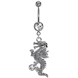 Piercing nombril Acier chirurgical 316L Laiton rhodi Cristal Dragon