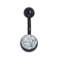 Bellypiercing out of Surgical Steel 316L with Black PVD-coating and Epoxy. Thread:1,6mm. Bar length:8mm. Closure ball:5mm.