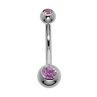 Bellypiercing out of Surgical Steel 316L with Crystal. Thread:1,6mm. Bar length:10mm. Closure ball:4mm.