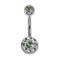 Bellypiercing out of Surgical Steel 316L with Crystal and Epoxy. Thread:1,6mm. Bar length:10mm. Closure ball:5mm.