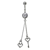 Bellypiercing Surgical Steel 316L Silver 925 Crystal Heart Love Key
