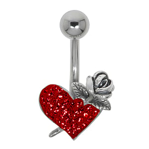 Piercing de ombligo Acero quirrgico Plata 925 Cristal Corazn Amor Rosa Hoja Diseo_floral Flor