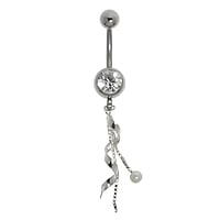 Piercing nombril en Acier chirurgical 316L et Argent 925 avec Cristal et Perle synthtique. Pas-de-vis:1,6mm. Longueur de la tige:10mm. Boule de fermeture:5mm.  Spirale