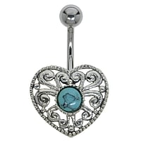 Piercing nombril en Acier chirurgical 316L et Argent 925 avec Gemme. Pas-de-vis:1,6mm. Longueur de la tige:10mm. Largeur:17mm. Boule de fermeture:5mm.  Coeur Amour Feuille Motif floral