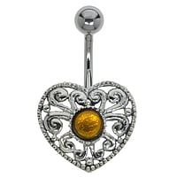 Navelpiercing uit Chirurgisch staal 316L en Zilver 925 met Siersteen. Schroefdraad:1,6mm. Lengte staafje:10mm. Breedte:17mm. bolsluitingen:5mm.  hart liefde blad blaadje plantpatroon