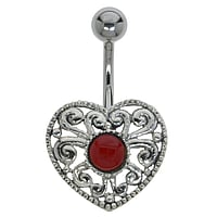 Belly piercing out of Surgical Steel 316L and Silver 925 with Gemstone. Thread:1,6mm. Bar length:10mm. Width:17mm. Closure ball:5mm.  Heart Love Leaf Plant pattern