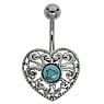 Belly piercing Surgical Steel 316L Silver 925 Gemstone Heart Love Leaf Plant_pattern