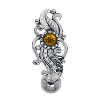 Piercing nombril en Acier chirurgical 316L et Argent 925 avec Gemme. Pas-de-vis:1,6mm. Longueur de la tige:10mm. Boule de fermeture:5mm.  Feuille Motif floral