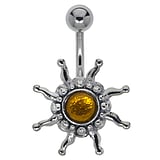 Belly piercing Surgical Steel 316L Silver 925 Gemstone Leaf Plant_pattern