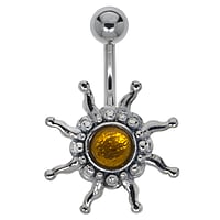 Piercing nombril en Acier chirurgical 316L et Argent 925 avec Gemme. Pas-de-vis:1,6mm. Longueur de la tige:10mm. Boule de fermeture:5mm.  Feuille Motif floral