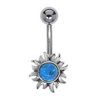 Belly piercing out of Surgical Steel 316L and Silver 925 with Gemstone. Thread:1,6mm. Bar length:10mm. Closure ball:5mm.  Flower