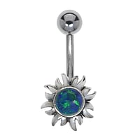 Belly piercing out of Surgical Steel 316L and Silver 925 with Gemstone. Thread:1,6mm. Bar length:10mm. Closure ball:5mm.  Flower