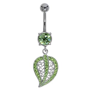 Bellypiercing Surgical Steel 316L Rhodium plated brass Crystal Leaf Plant_pattern