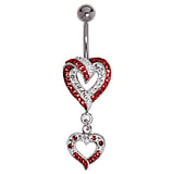 Bellypiercing Surgical Steel 316L Rhodium plated brass Crystal Heart Love