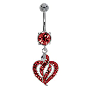 Bellypiercing Surgical Steel 316L Rhodium plated brass Crystal Heart Love