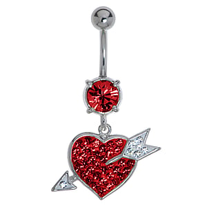 Piercing nombril Acier chirurgical 316L Laiton rhodi Cristal Coeur Amour