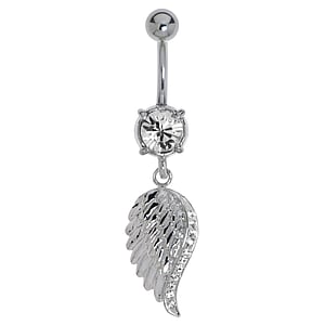 Bellypiercing Surgical Steel 316L Rhodium plated brass Crystal Wings