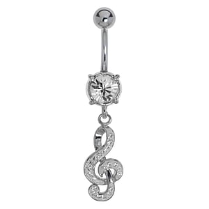 Piercing nombril Acier chirurgical 316L Laiton rhodi Cristal Musique Cl Clef