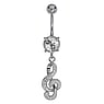 Piercing nombril Acier chirurgical 316L Laiton rhodi Cristal Musique Cl Clef