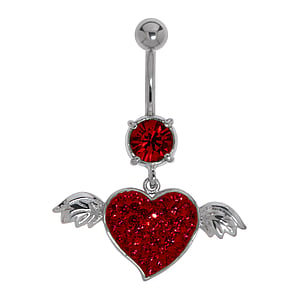 Bellypiercing Surgical Steel 316L Rhodium plated brass Crystal Heart Love Wings Love Affection