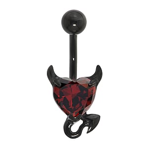 Piercing nombril Acier chirurgical 316L Revtement PVD noir Zircon Coeur_du_diable C?ur_du_diable Coeur_avec_cornes