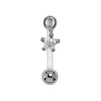 Bioplast belly piercing out of Silver 925 and Surgical Steel 316L with zirconia. Thread:1,6mm. Bar length:12mm. Closure ball:4mm. Stone(s) are fixed in setting.  Star