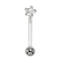 Bioplast belly piercing out of Silver 925 and Surgical Steel 316L with zirconia. Thread:1,6mm. Bar length:12mm. Closure ball:4mm. Stone(s) are fixed in setting.  Star