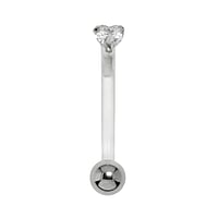 Bioplast navelpiercing uit Zilver 925 en Chirurgisch staal 316L met Zirkonia. Schroefdraad:1,6mm. Lengte staafje:12mm. bolsluitingen:4mm. Steen/stenen met vatting gefixeerd.  hart liefde