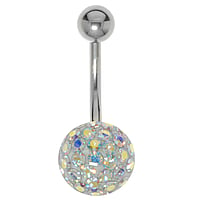 Bellypiercing out of Surgical Steel 316L with Crystal and Epoxy. Thread:1,6mm. Bar length:10mm. Closure ball:5mm.