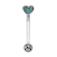 Bioplast belly piercing out of Silver 925 and Surgical Steel 316L with Enamel. Thread:1,6mm. Bar length:12mm. Closure ball:4mm.  Heart Love