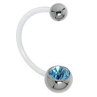 Pregnancy piercing out of Bioplast and Stainless Steel with Crystal. Closure ball:5mm. Bar length:30mm. Thread:1,6mm. Bar length:30mm. Closure ball:5mm. Ideal for belly piercing, during pregnancy.