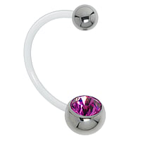 Pregnancy piercing out of Bioplast and Stainless Steel with Crystal. Closure ball:5mm. Bar length:30mm. Thread:1,6mm. Bar length:30mm. Closure ball:5mm. Ideal for belly piercing, during pregnancy.