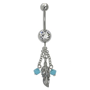 Bellypiercing Surgical Steel 316L Premium crystal Enamel Feather