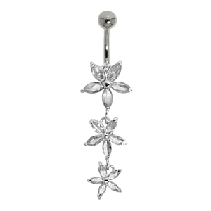 Piercing de ombligo Acero quirrgico Plata 925 Cristal Flor