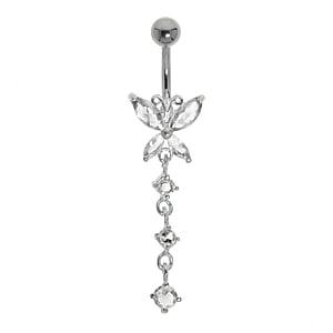 Bellypiercing Surgical Steel 316L Silver 925 Crystal Butterfly