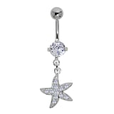Bellypiercing Surgical Steel 316L Silver 925 Crystal Starfish